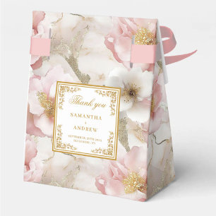 Blommigt Dusty Rosa Ivory Guld Wedor Favor Box Presentaskar