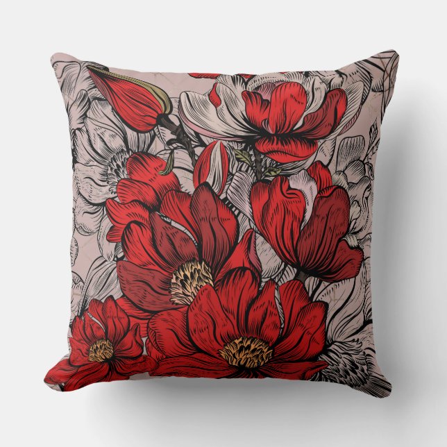 Blommigt Dusty Rosa Reversible Pillow Kudde (Framsida)