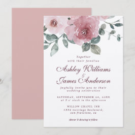 Blommigt Dusty Rosa ros Burgundy Bröllop Inbjudningar