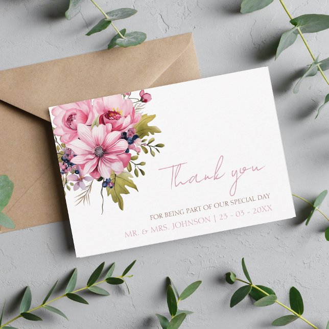 Blommigt Dusty Rosa WildblommSummer Garden Wedding Tack Kort (Skapare uppladdad)