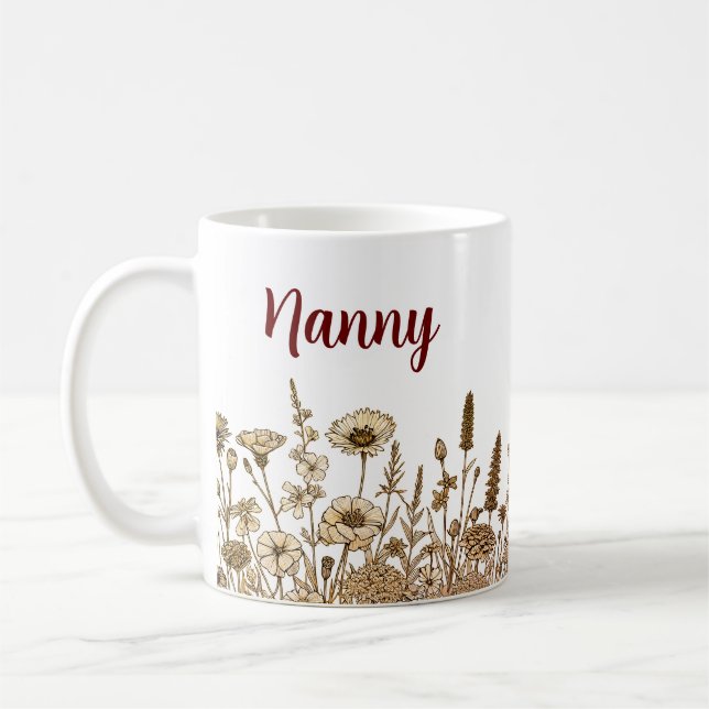 Blommigt Earth Tones NANNY PERSONALIZE Design Mugg (Vänster)