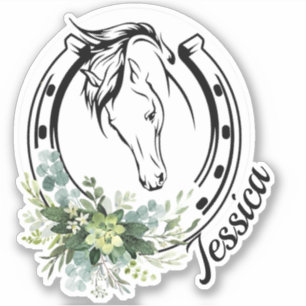 Blommigt eget namn Horse Equestrian Horseshoe Klistermärken