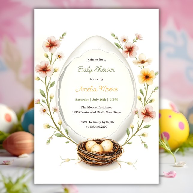 Blommigt Egg Påsk Baby Shower Inbjudningar (Personalized Baby Shower Invitation Floral Easter Egg Theme)