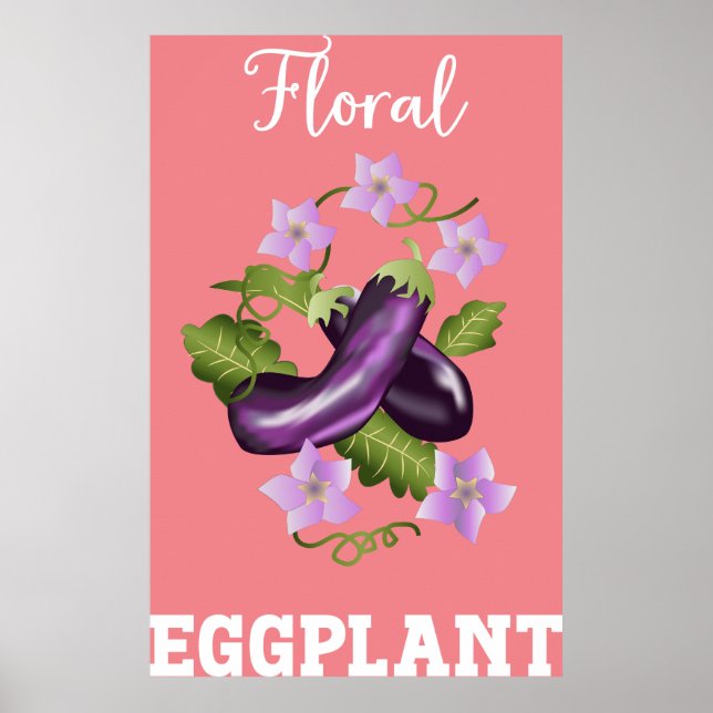 Blommigt Eggplant Illustration Poster (Framsidan)