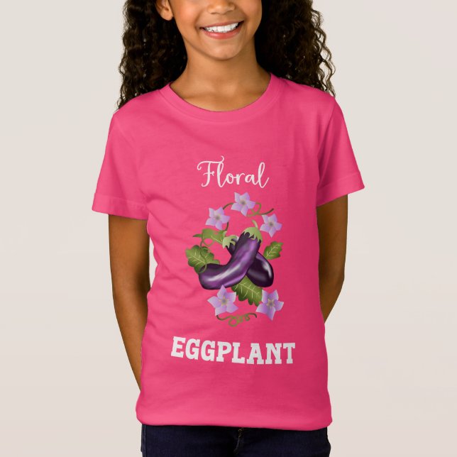 Blommigt Eggplant Illustration T Shirt (Framsida)