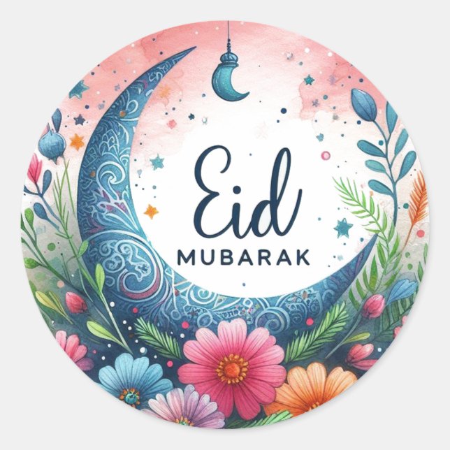 Blommigt Eid Mibarak Runt Klistermärke (Framsida)