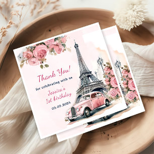 Blommigt Eiffel Torn Paris 1:a födelsedag Party Pappersservett