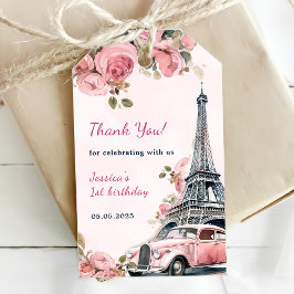 Blommigt Eiffel Torn Paris 1:a födelsedag Party Presentetikett