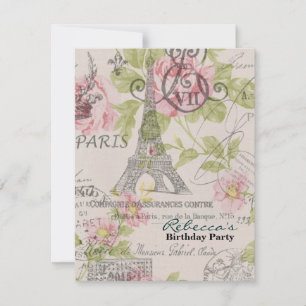 blommigt eiffel torn Paris födelsedagsfest Inbjudningar