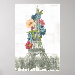 Blommigt Eiffel Torn Paris, Frankrike Poster