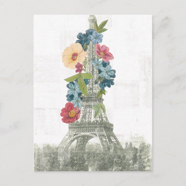 Blommigt Eiffel Torn | Paris, Frankrike Vykort (Framsida)