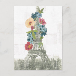 Blommigt Eiffel Torn Paris, Frankrike Vykort