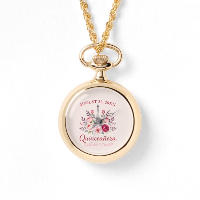 blommigt eiffel torn quinceanera armbandsur (Framsida)