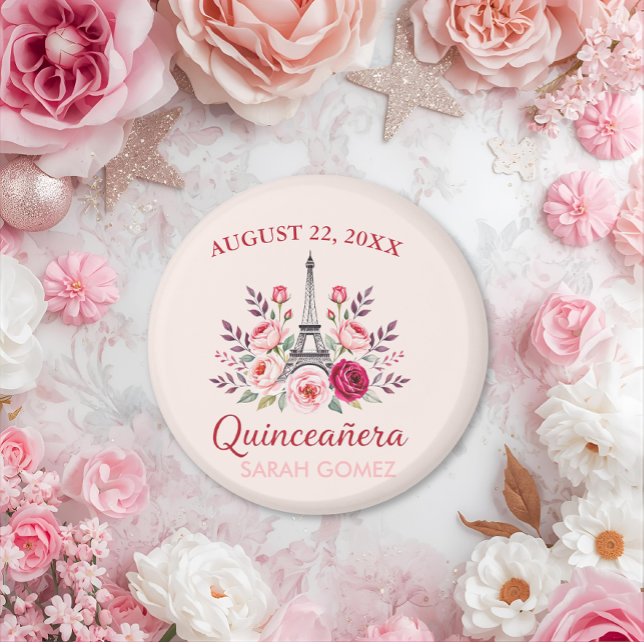 blommigt eiffel torn quinceanera magnet (Skapare uppladdad)