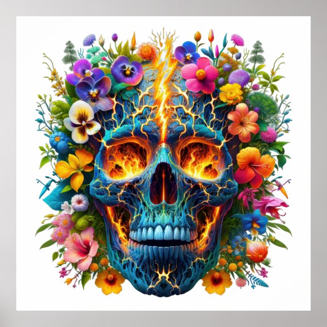 Blommigt Electric Skull Poster (Framsidan)