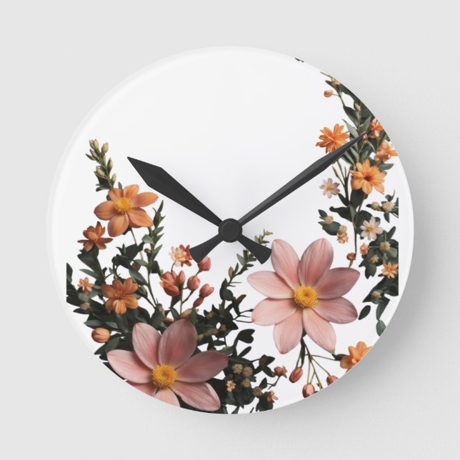 Blommigt Elegance - blommande Garden Decorative Wa Rund Klocka (Framsida)