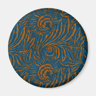 Blommigt Elegance Blue & Guld, Konst & Crafts desi Magnet