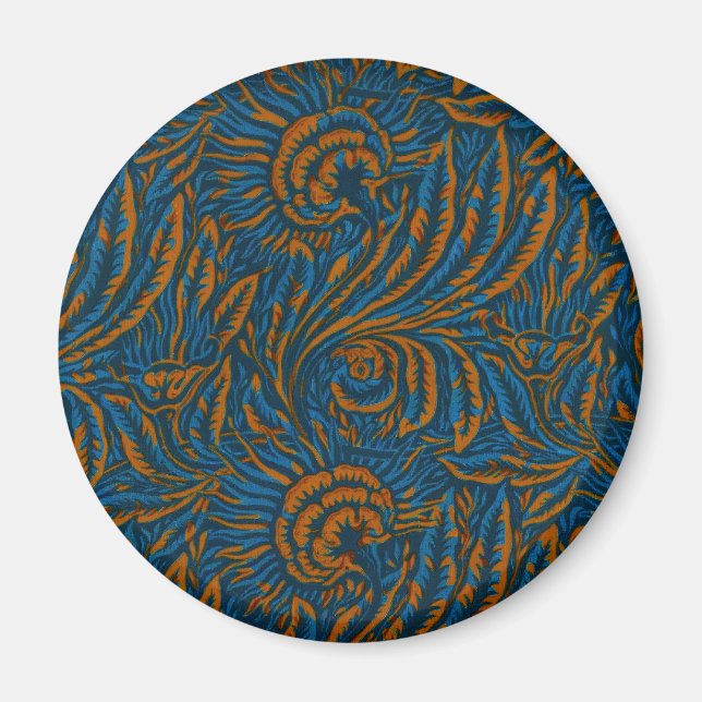 Blommigt Elegance Blue & Guld, Konst & Crafts desi Magnet (Framsidan)