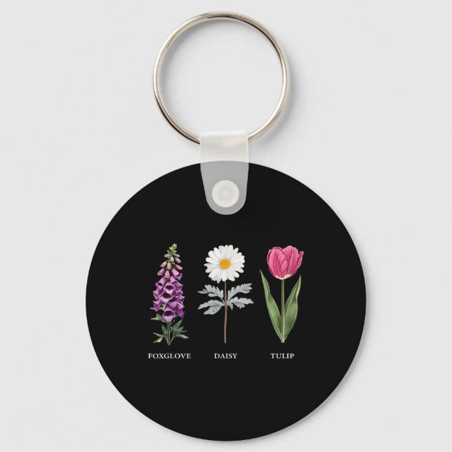 Blommigt Elegance Foxglove Daisy Tulip Design Nyckelring (Framsida)