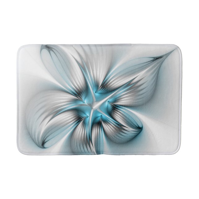 Blommigt Elegance Modern Abstrakt Blue Fractal Art Badrumsmatta (Framsidan)
