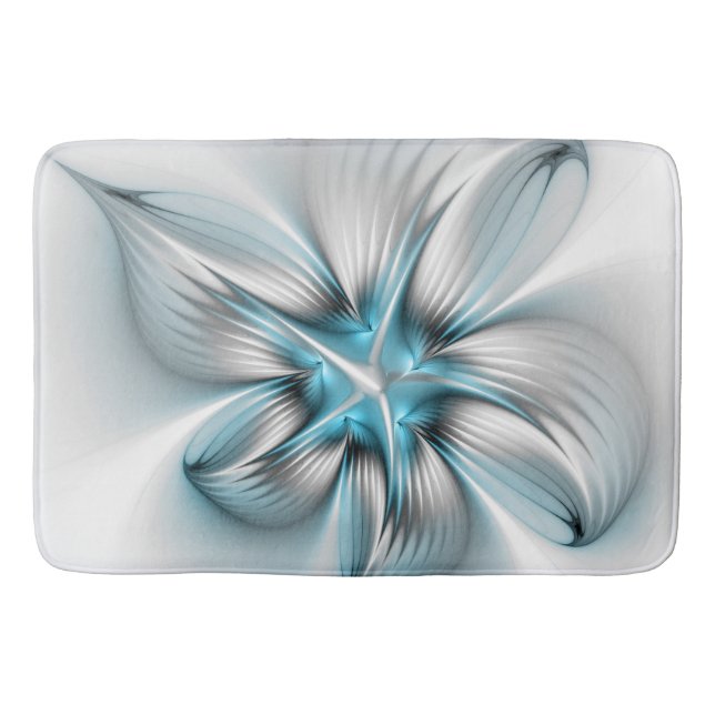 Blommigt Elegance Modern Abstrakt Blue Fractal Art Badrumsmatta (Framsidan)