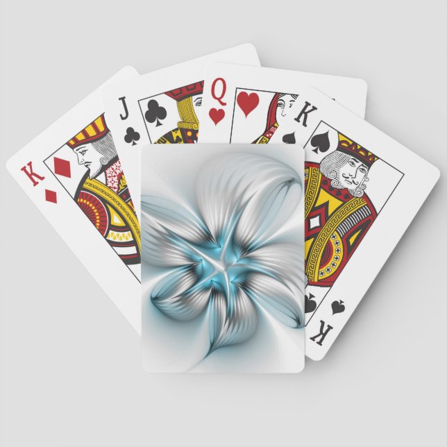 Blommigt Elegance Modern Abstrakt Blue Fractal Art Casinokort (Baksidan)