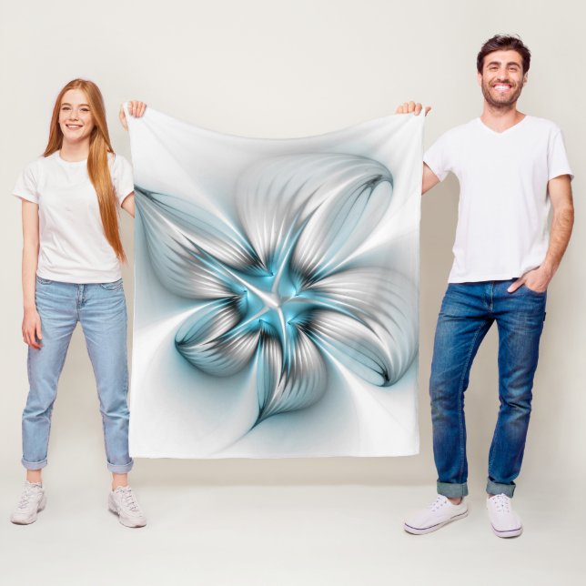 Blommigt Elegance Modern Abstrakt Blue Fractal Art Fleecefilt (På plats)
