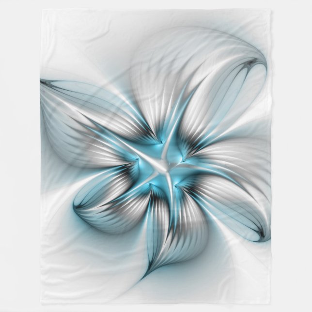 Blommigt Elegance Modern Abstrakt Blue Fractal Art Fleecefilt (Framsidan)