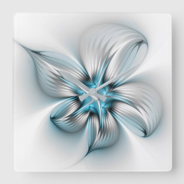 Blommigt Elegance Modern Abstrakt Blue Fractal Art Fyrkantig Klocka (Framsida)