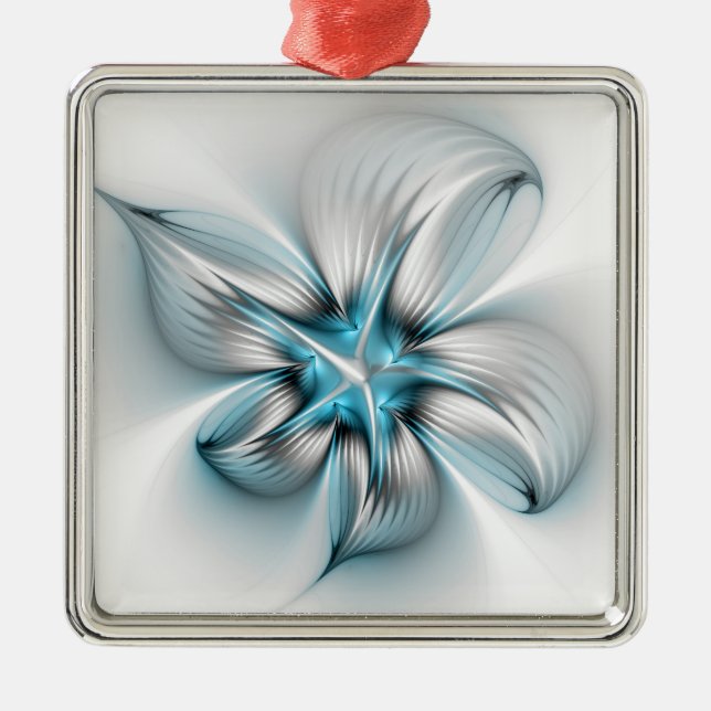 Blommigt Elegance Modern Abstrakt Blue Fractal Art Julgransprydnad Metall (Framsidan)
