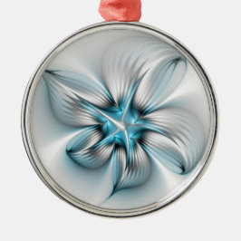 Blommigt Elegance Modern Abstrakt Blue Fractal Art Julgransprydnad Metall