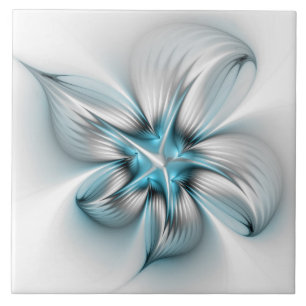 Blommigt Elegance Modern Abstrakt Blue Fractal Art Kakelplatta