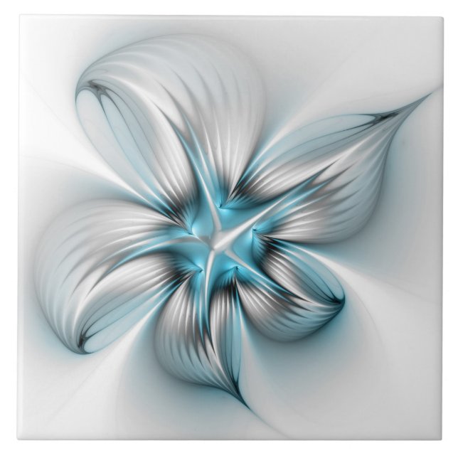 Blommigt Elegance Modern Abstrakt Blue Fractal Art Kakelplatta (Framsidan)