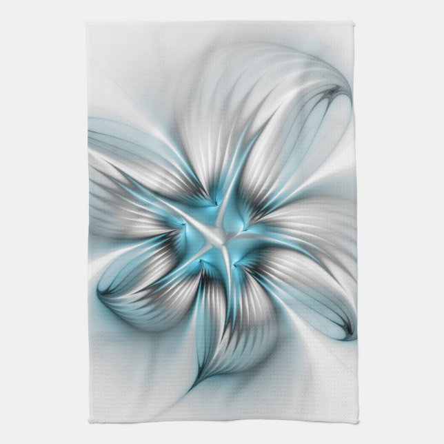 Blommigt Elegance Modern Abstrakt Blue Fractal Art Kökshandduk (Vertikal)