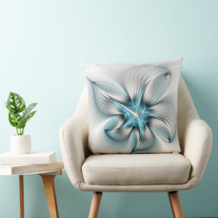 Blommigt Elegance Modern Abstrakt Blue Fractal Art Kudde