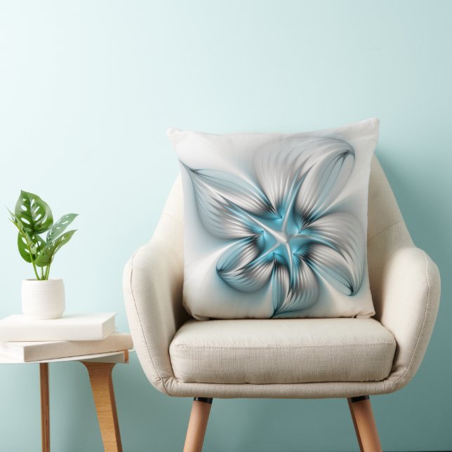 Blommigt Elegance Modern Abstrakt Blue Fractal Art Kudde (Stol)