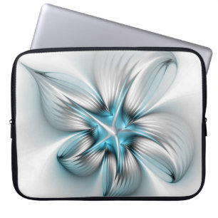 Blommigt Elegance Modern Abstrakt Blue Fractal Art Laptop Fodral