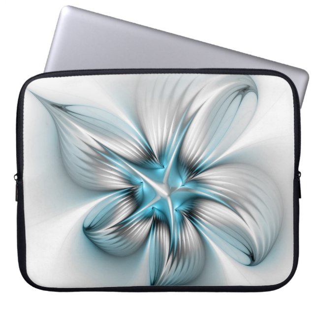 Blommigt Elegance Modern Abstrakt Blue Fractal Art Laptop Fodral (Framsidan)
