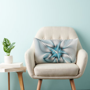 Blommigt Elegance Modern Abstrakt Blue Fractal Art Lumbarkudde