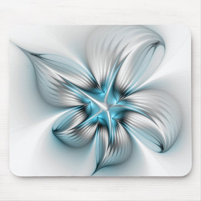 Blommigt Elegance Modern Abstrakt Blue Fractal Art Musmatta (Framsidan)