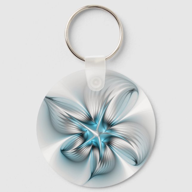 Blommigt Elegance Modern Abstrakt Blue Fractal Art Nyckelring (Framsida)