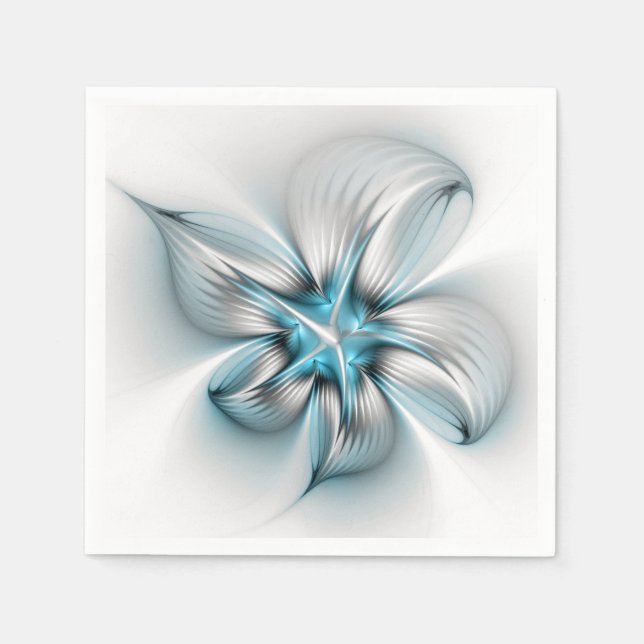 Blommigt Elegance Modern Abstrakt Blue Fractal Art Pappersservett (Framsidan)