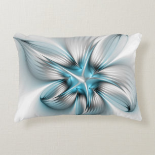 Blommigt Elegance Modern Abstrakt Blue Fractal Art Prydnadskudde