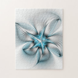 Blommigt Elegance Modern Abstrakt Blue Fractal Art Pussel