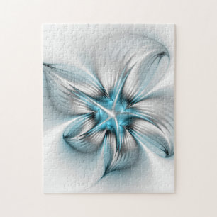 Blommigt Elegance Modern Abstrakt Blue Fractal Art Pussel