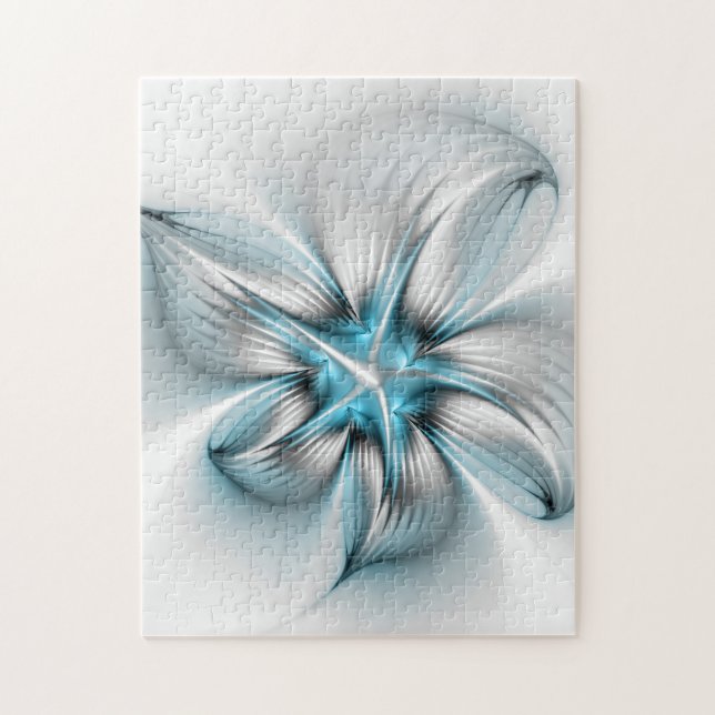 Blommigt Elegance Modern Abstrakt Blue Fractal Art Pussel (Vertikal)