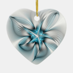 Blommigt Elegance Modern Abstrakt Blue Fractal Hea Julgransprydnad Keramik