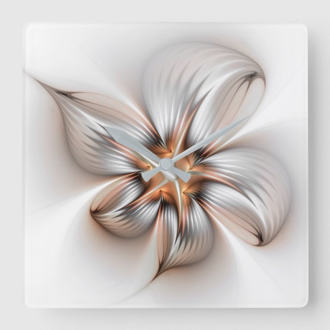 Blommigt Elegance Modern Abstrakt Fractal Art Fyrkantig Klocka (Framsida)
