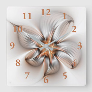 Blommigt Elegance Modern Abstrakt Fractal Art Fyrkantig Klocka