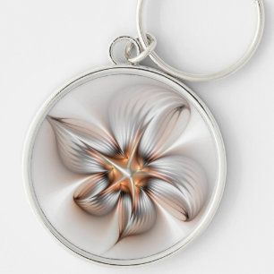 Blommigt Elegance Modern Abstrakt Fractal Art Rund Silverfärgad Nyckelring